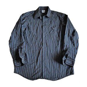Lacoste Men's Blue Brown Stripes Long Sleeve Button Up Shirt Size 42/L